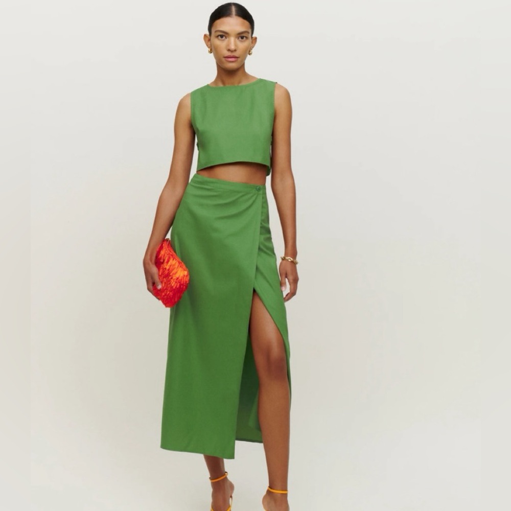 Reformation Green High Low Skirt